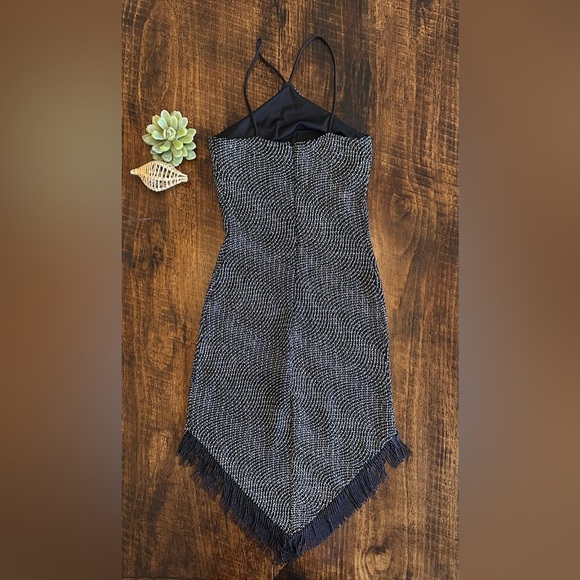 Cache | Vintage Sparkly Halter Top Cocktail Dress with Beaded Fringe, Size 2 - Picture 2 of 8